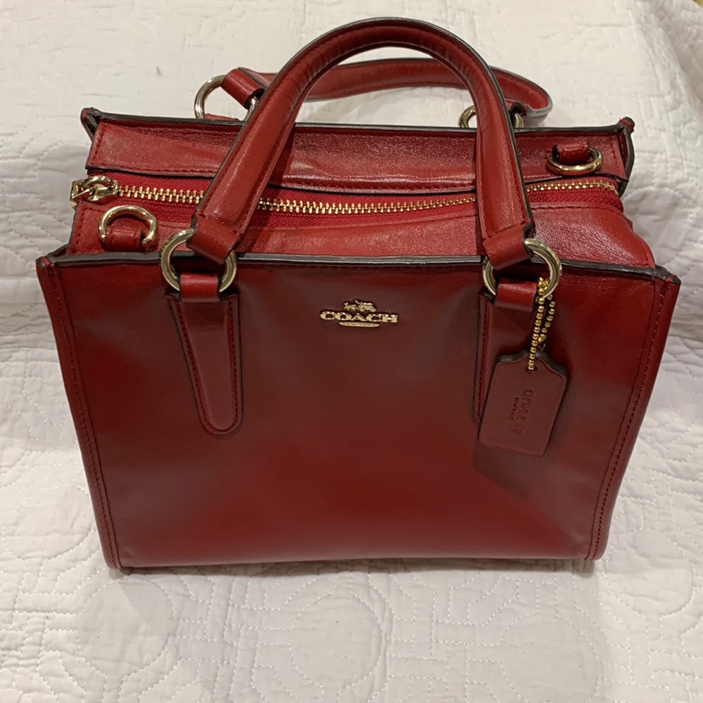 Coach Red Purse, zip top with inside liner pockets